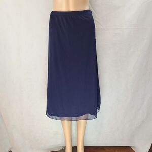 New TASH + SOPHIE (M) Navy Blue Chiffon over Jersey Midi Pencil Skirt